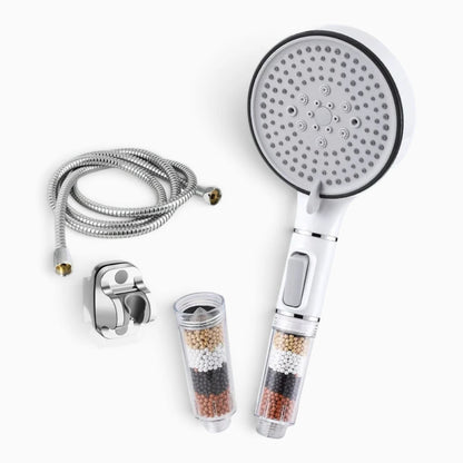 Barre de douche et pommeau gris équipée de filtre anti-calcaire pour eau purifiée