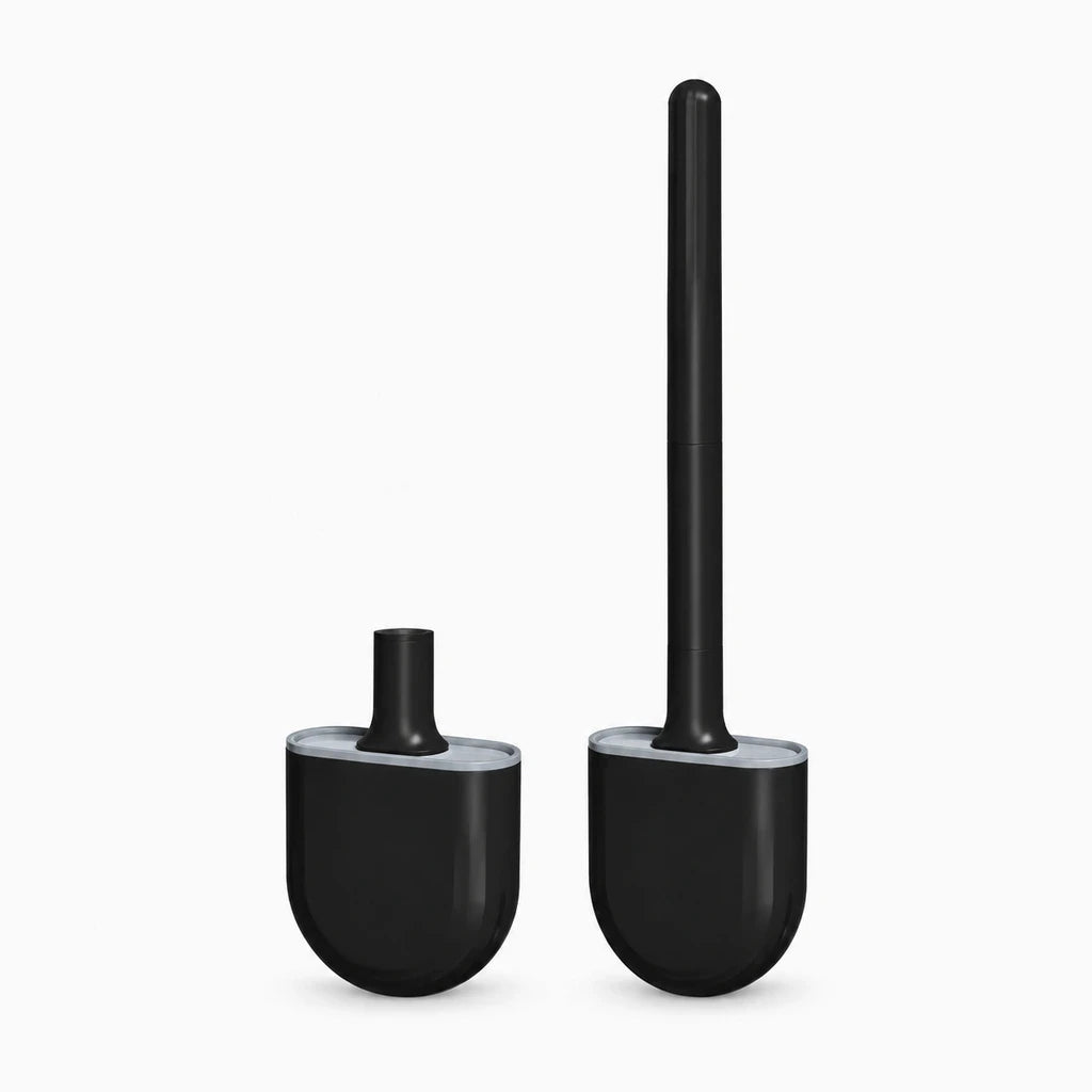 Brosse wc noir en silicone avec tête plate flexible et manche ergonomique