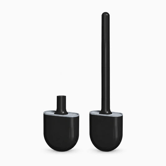 Brosse wc noir en silicone avec tête plate flexible et manche ergonomique