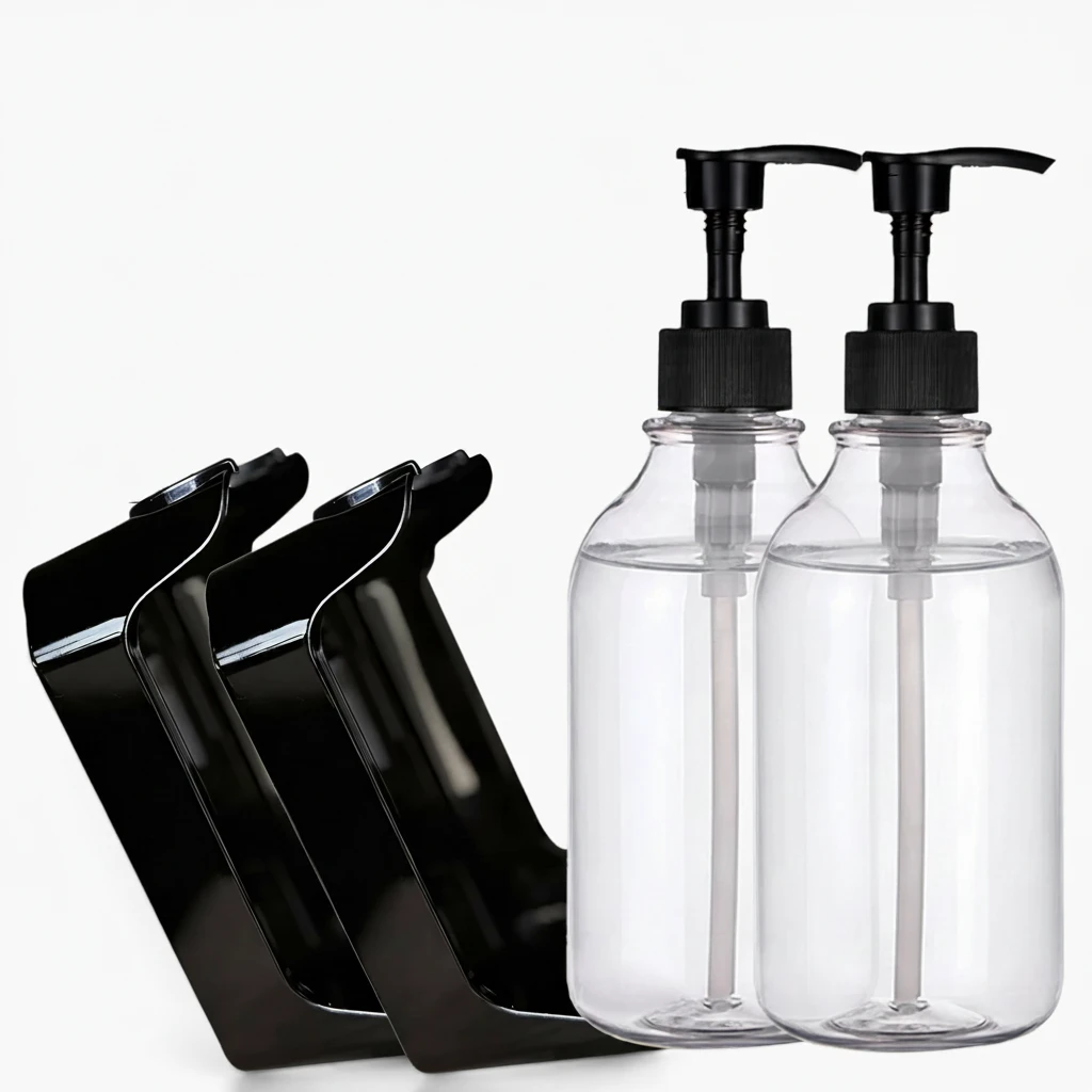Distributeur de savon mural rechargeable blanc avec trois compartiments transparents pour douche