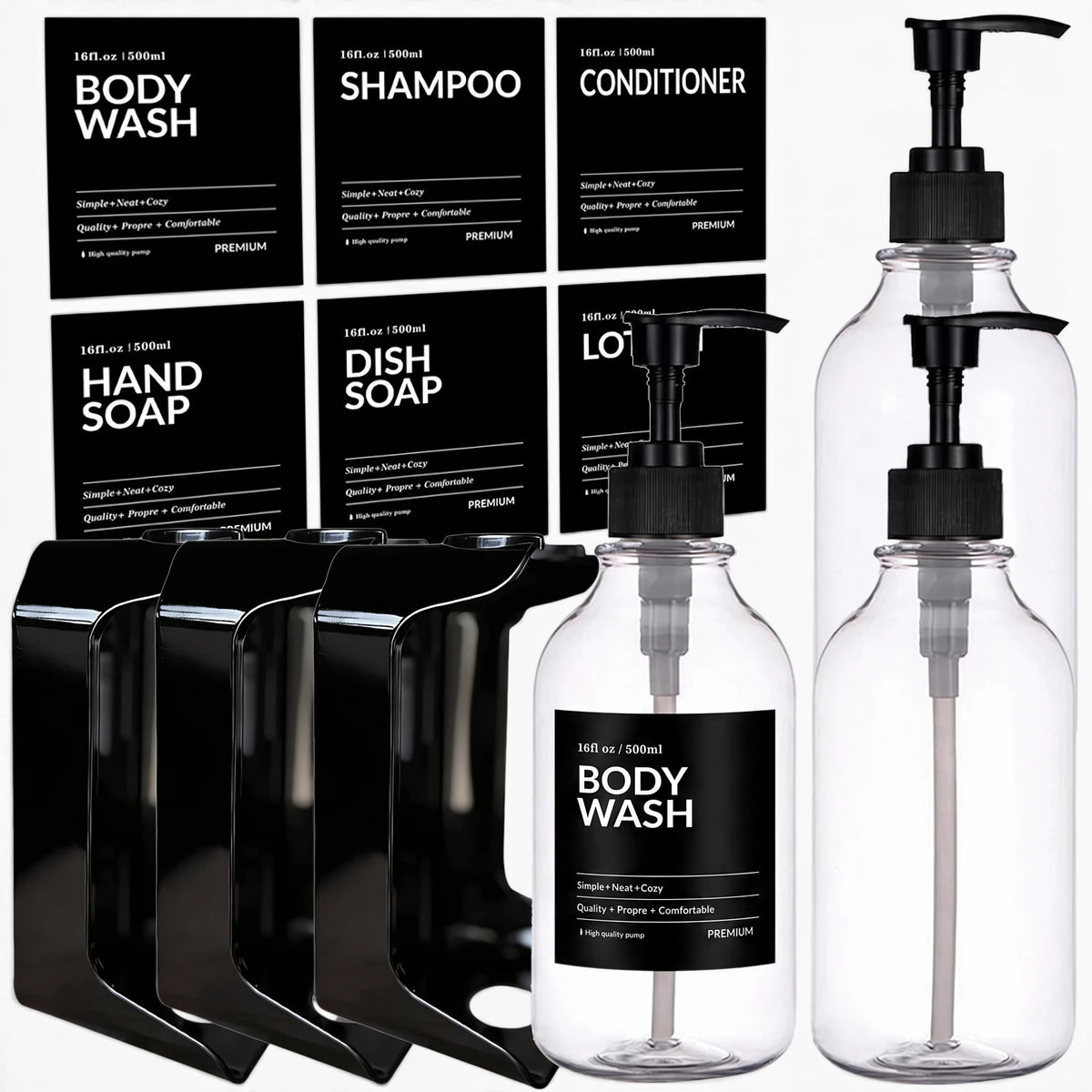 Rangement mural pour produits de douche avec parois transparentes et système de recharge pratique