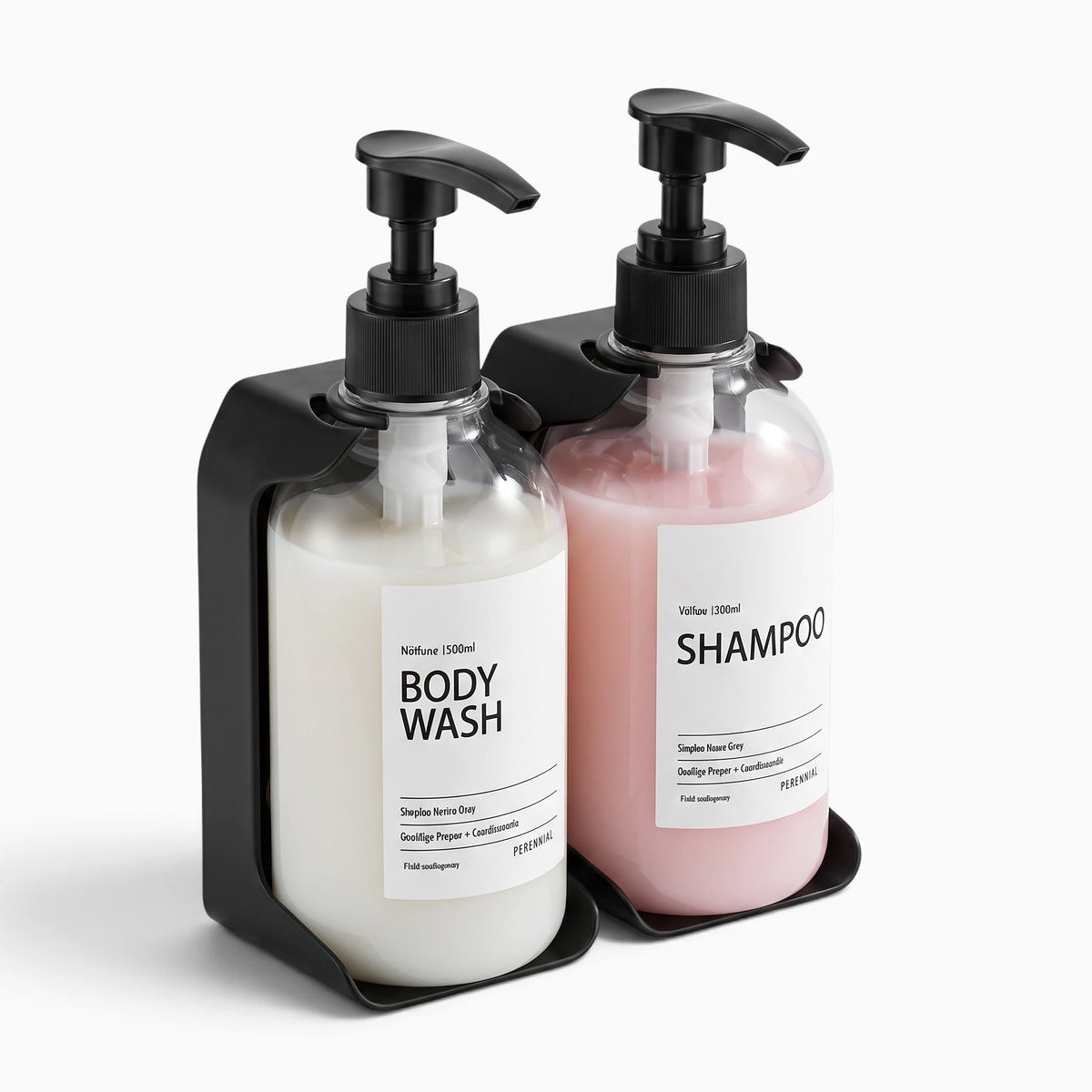 Distributeur savon adhésif mural compact libérant espace douche avec compartiments séparés