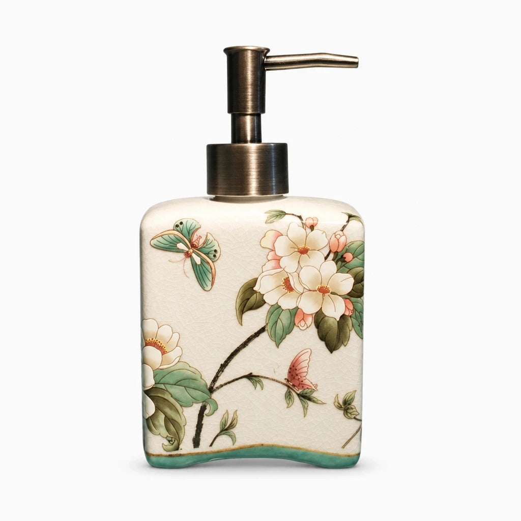 Récipient porcelaine pour savon liquide mains, forme bombée élégante