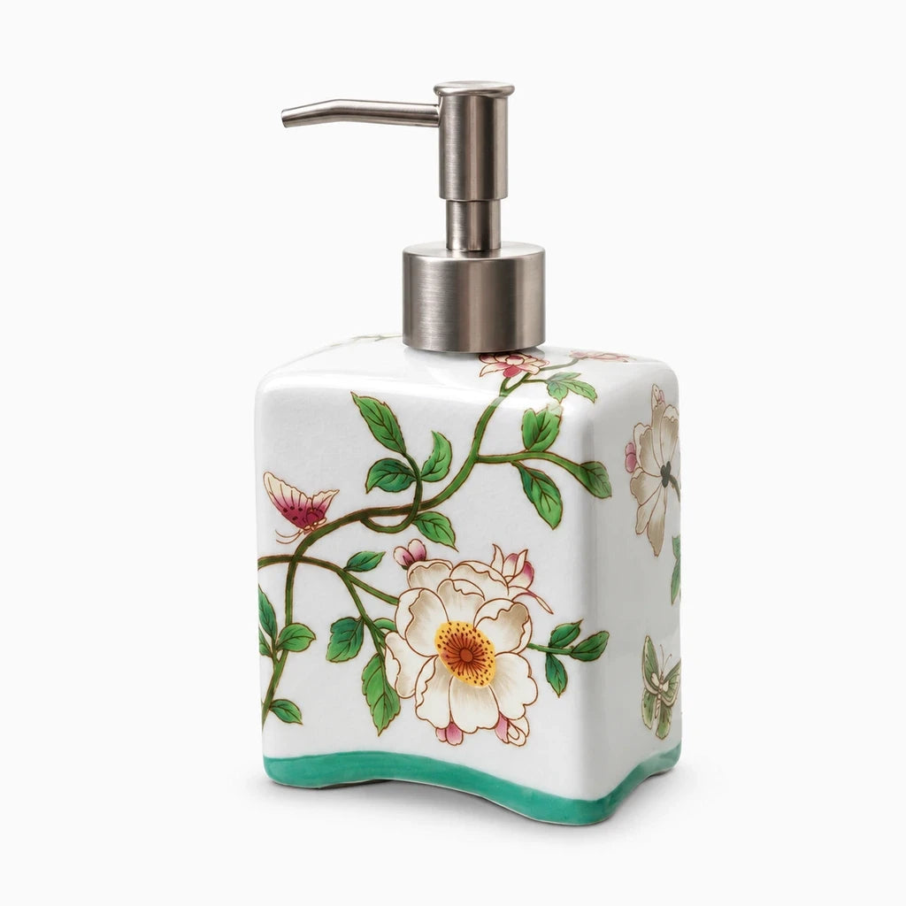Distributeur céramique savon coloré intégré à décor salle de bain