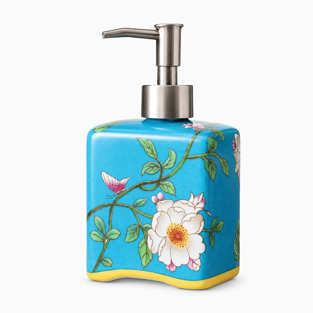 Pompe distributeur savon en porcelaine florale prête à recharger