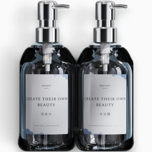 Distributeur savon mural noir fixé sans poinçonnage sur paroi de douche