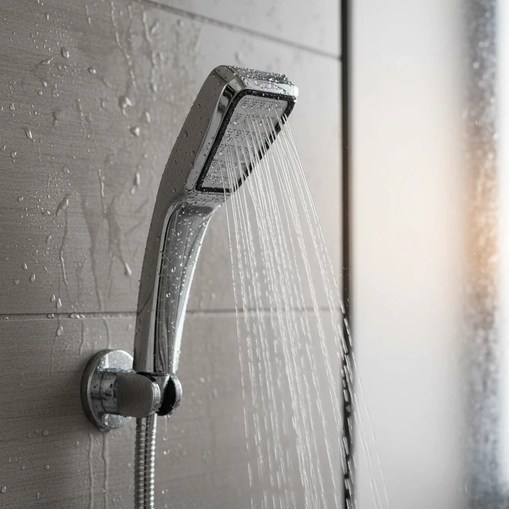 Douchette salle de bain à pommeau large avec jet haute pression enveloppant le corps