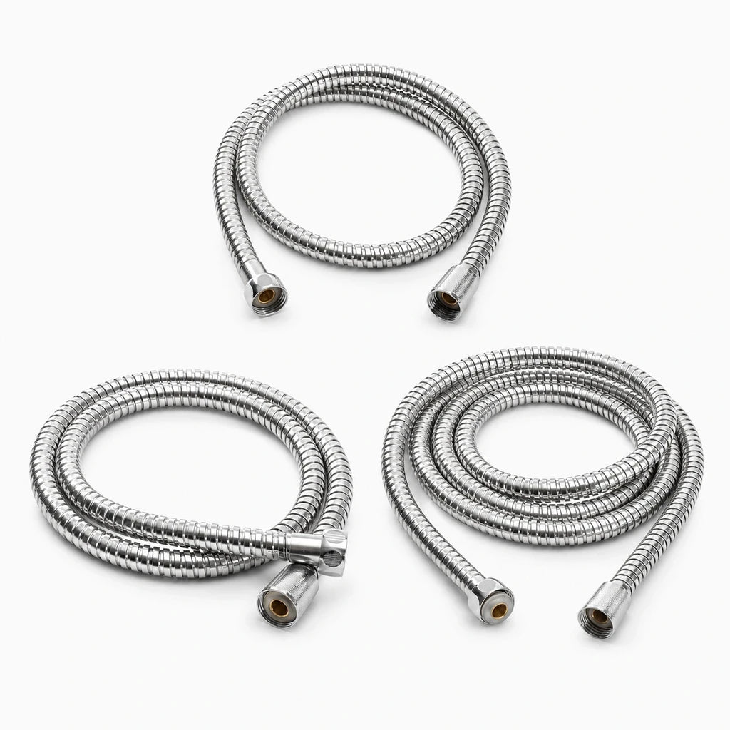 Détail du raccord chromé du flexible de douche 2m avec filetage standard