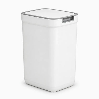 Petit bac rangement déchets salle de bain blanc ouvert affichant sa capacité