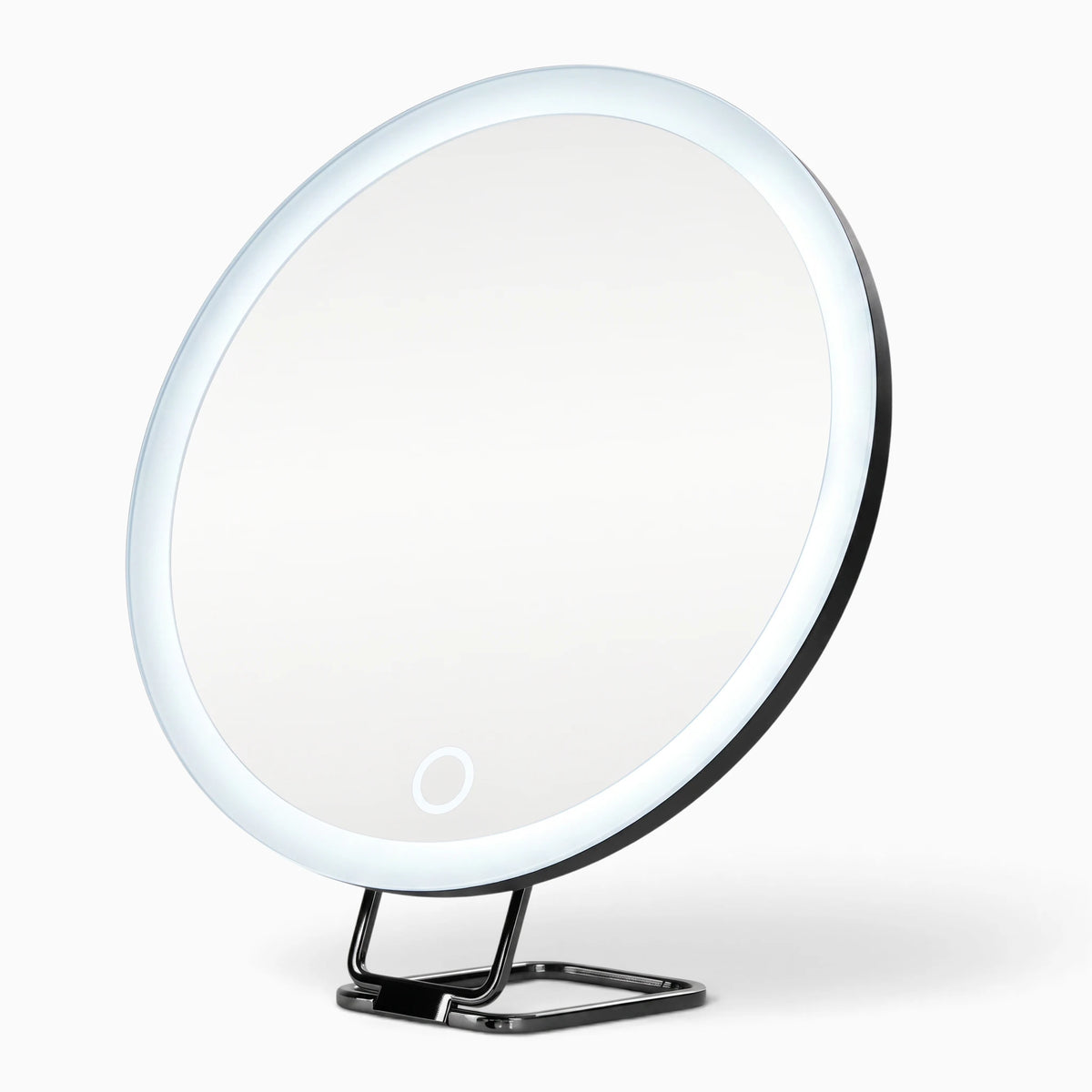 Miroir de salle de bain grossissant sur pied blanc, tête pivotante orientable