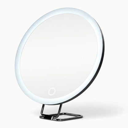 Miroir de salle de bain grossissant sur pied blanc, tête pivotante orientable