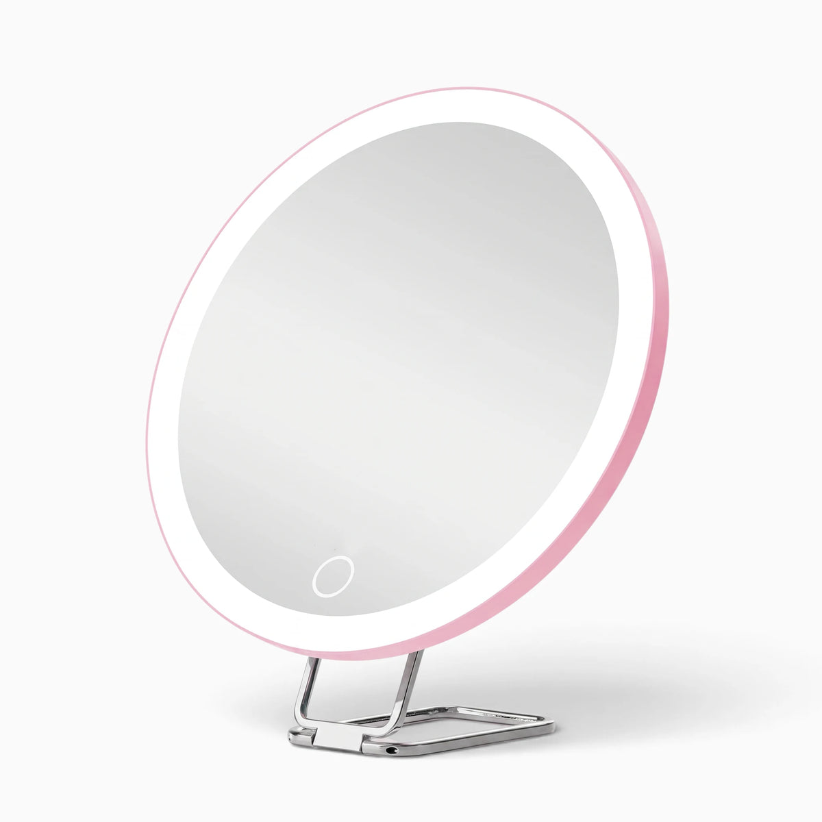 Miroir grossissant pied rose avec lumière intégrée et socle robuste