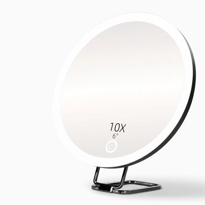 Miroir grossissant pied blanc avec éclairage LED et bras flexible