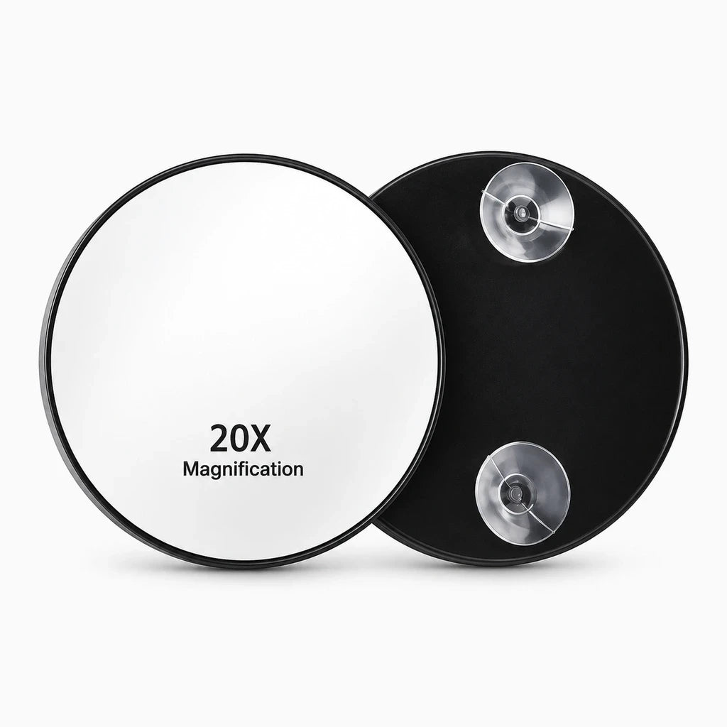 Miroir grossissant x30 avec ventouse fixé sur surface lisse pour épilation et soins de précision