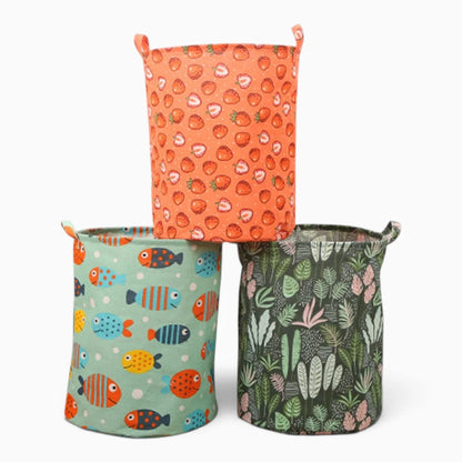 Panier à linge tissu coton lin, accueil pratique jouets peluches vêtements