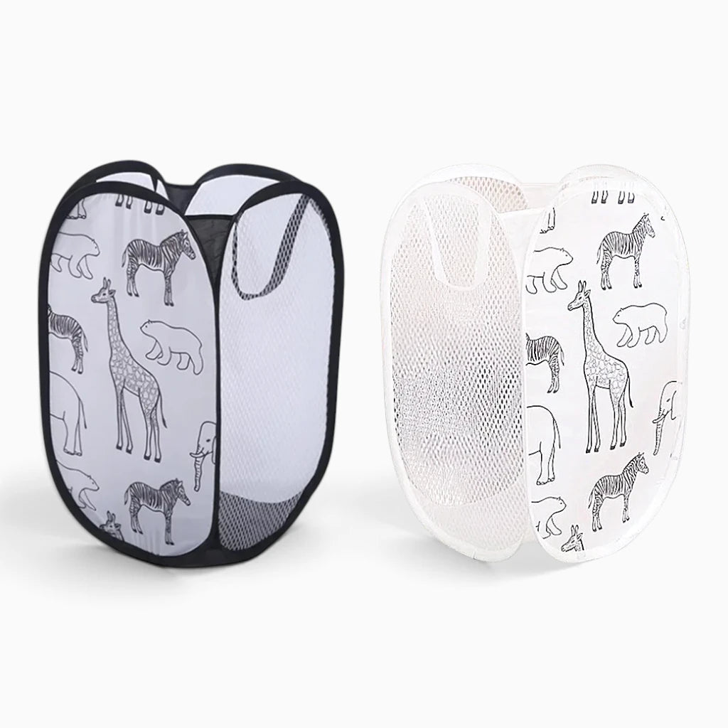 Panier à linge pliable en maille de nylon, structure repliable pour rangement compact