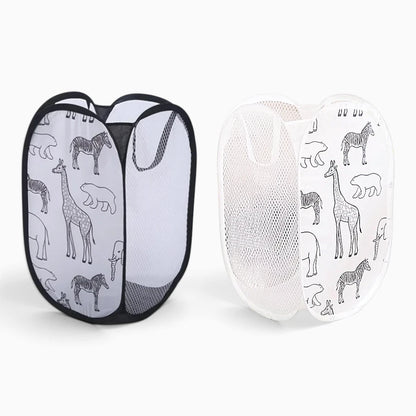 Panier à linge pliable en maille de nylon, structure repliable pour rangement compact