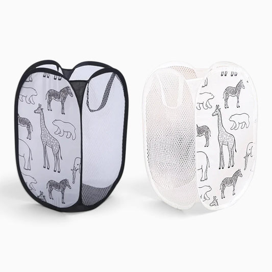 Panier à linge pliable en maille de nylon, structure repliable pour rangement compact