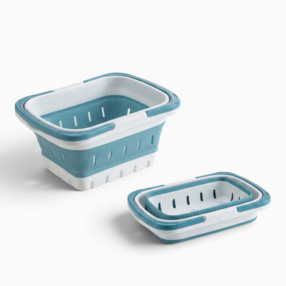 Panier à linge rétractable ovale bleu avec poignée pliable pour rangement flexible