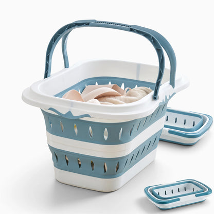 Panier à linge rétractable bleu foncé transportable d'une pièce à l'autre