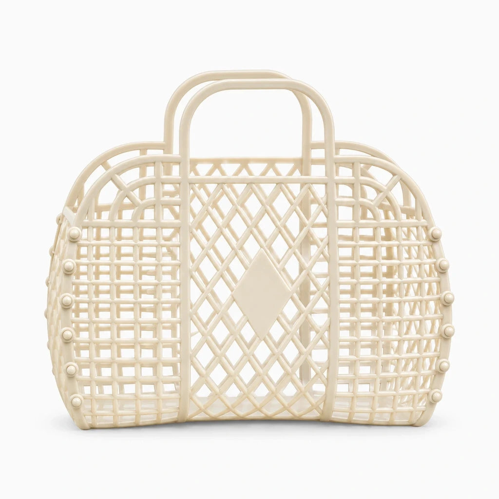 Panier de douche ajouré en plastique beige avec deux anses