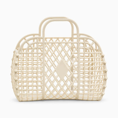 Panier de douche ajouré en plastique beige avec deux anses