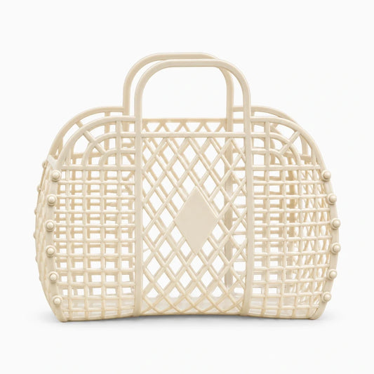 Panier de douche ajouré en plastique beige avec deux anses