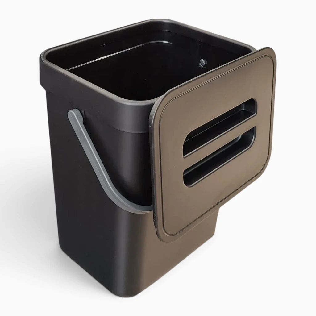 Petite poubelle salle de bain noire avec ouverture supérieure