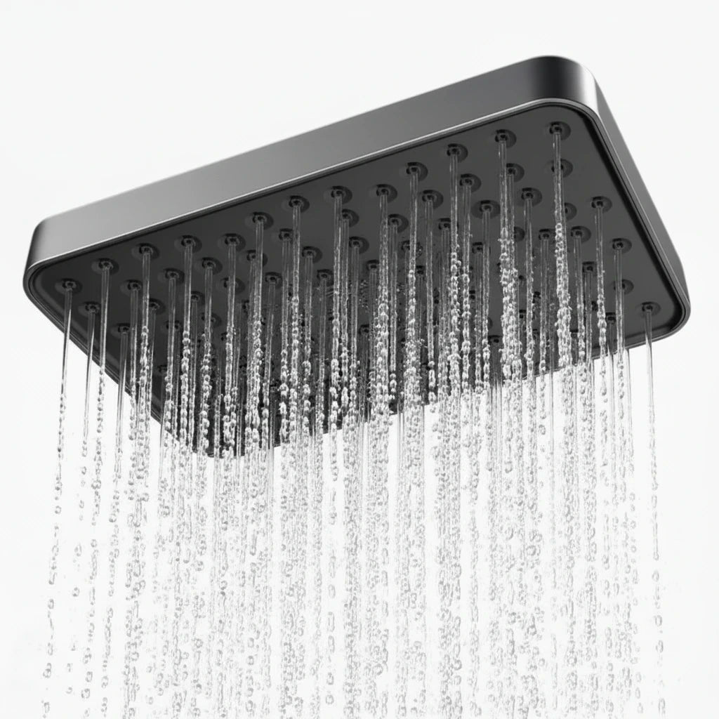 Pommeau de douche carré 30 cm fixé au plafond avec jet abondant et régulier