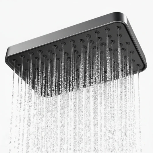Pommeau de douche carré 30 cm fixé au plafond avec jet abondant et régulier