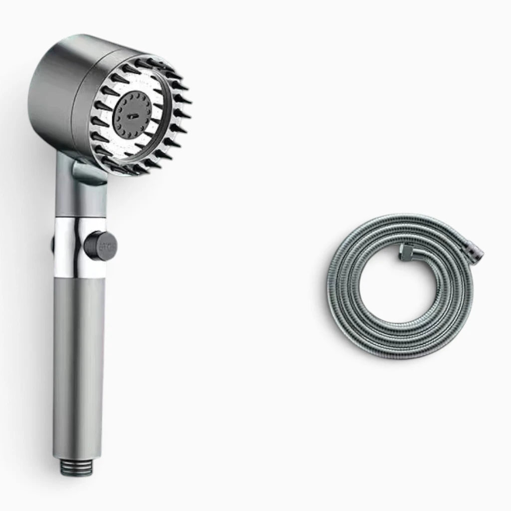Filtre calcaire pommeau de douche équipé d'une brosse de massage intégrée pour détendre les épaules