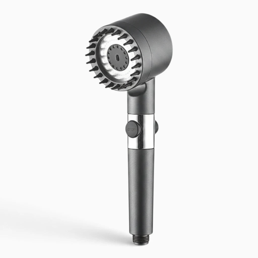 Douche réglable affichant ses trois modes de jet distincts pour adapter l'expérience à chaque préférence
