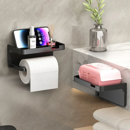 Porte papier toilette noir s'intégrant harmonieusement à la décoration