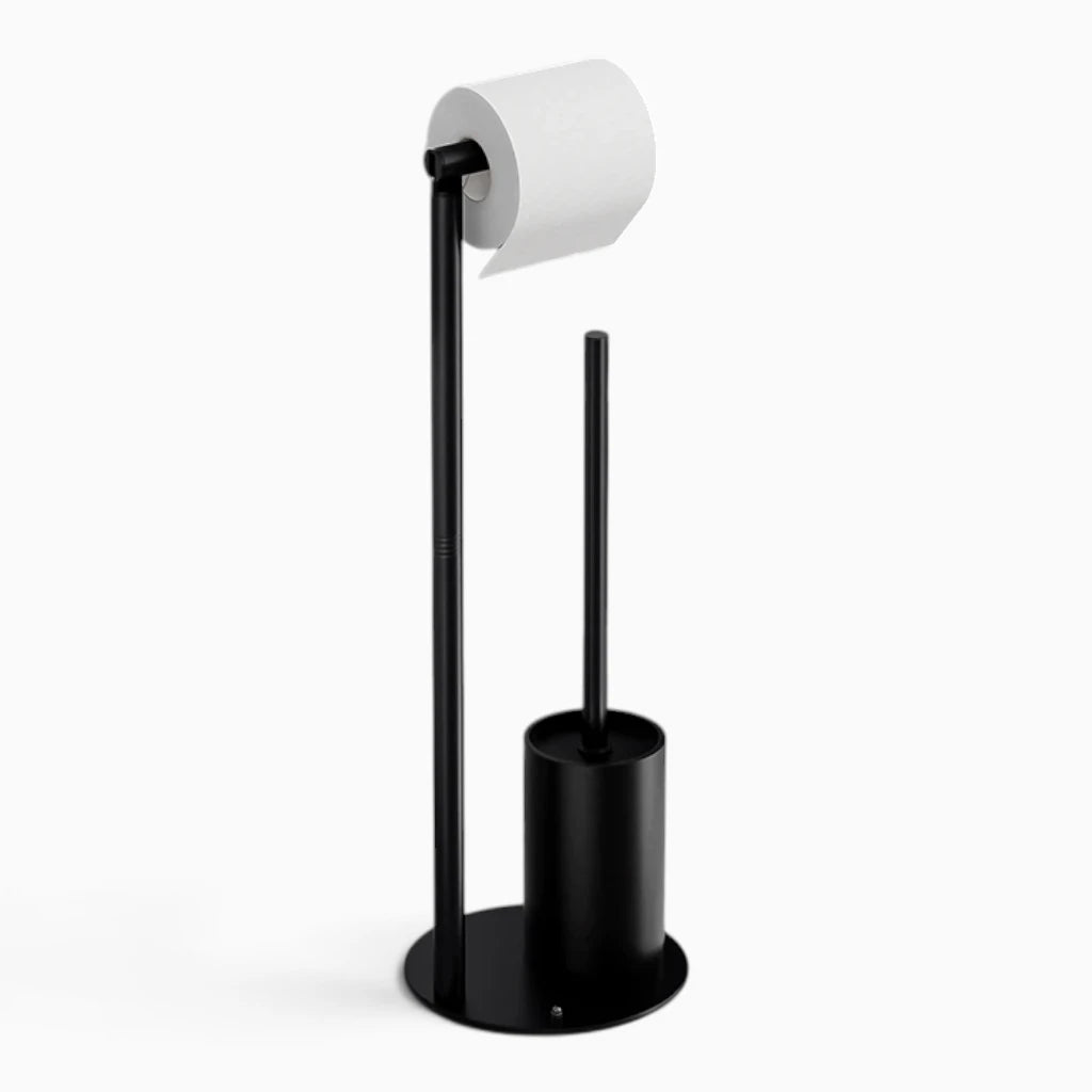 Meuble porte papier toilette sur pied noir pour salle de bain