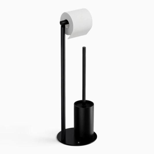 Meuble porte papier toilette sur pied noir pour salle de bain