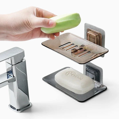 Porte-savon douche beige deux compartiments fixation temporaire murale