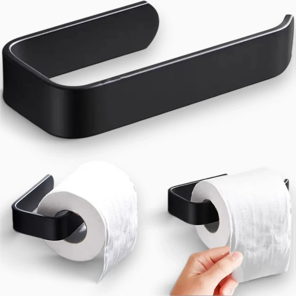 Porte papier toilette adhésif minimaliste noir installation instantanée sans outil