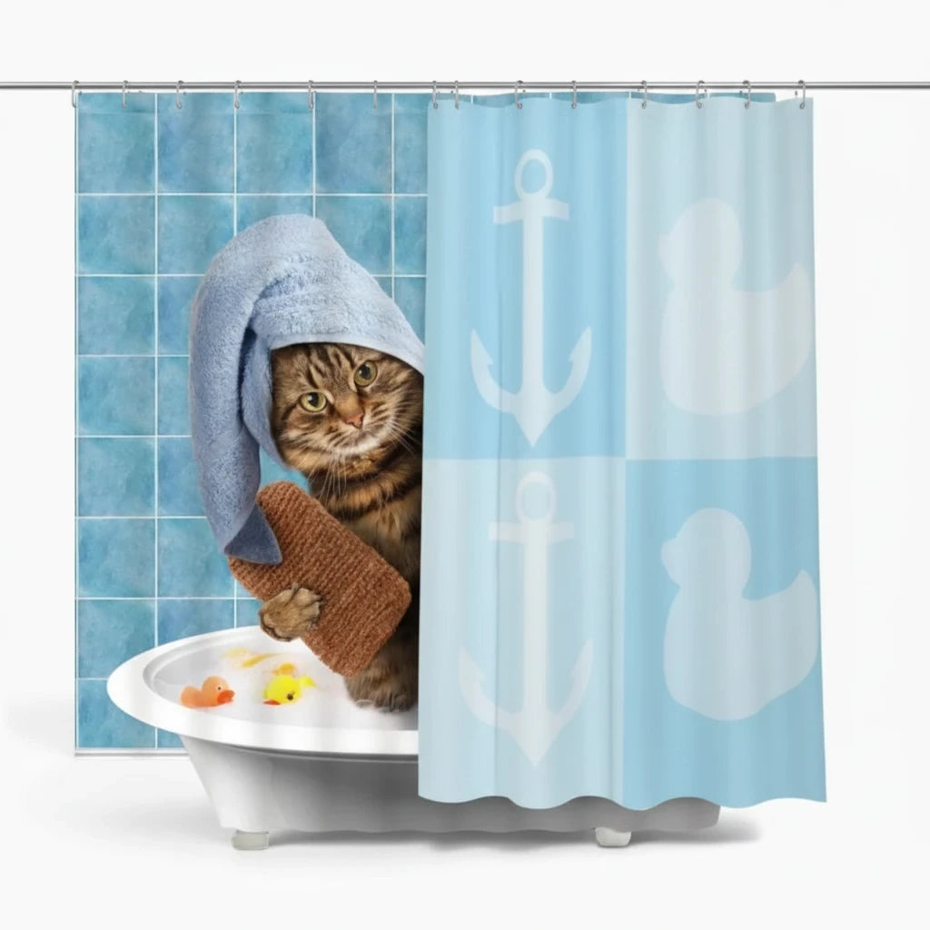 Rideau de douche chic 180x180 cm avec motifs animaux illustrés en 3D