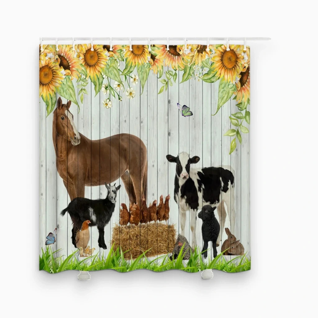 Détail des motifs animaliers en relief sur rideau de douche imperméable