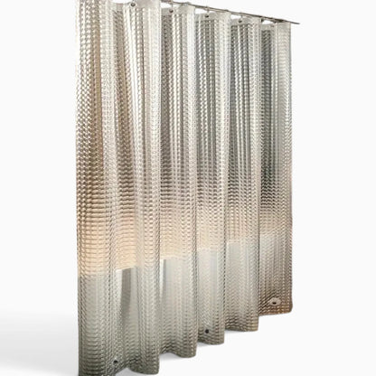 Rideau de douche lesté transparent protégeant le sol de la salle de bain