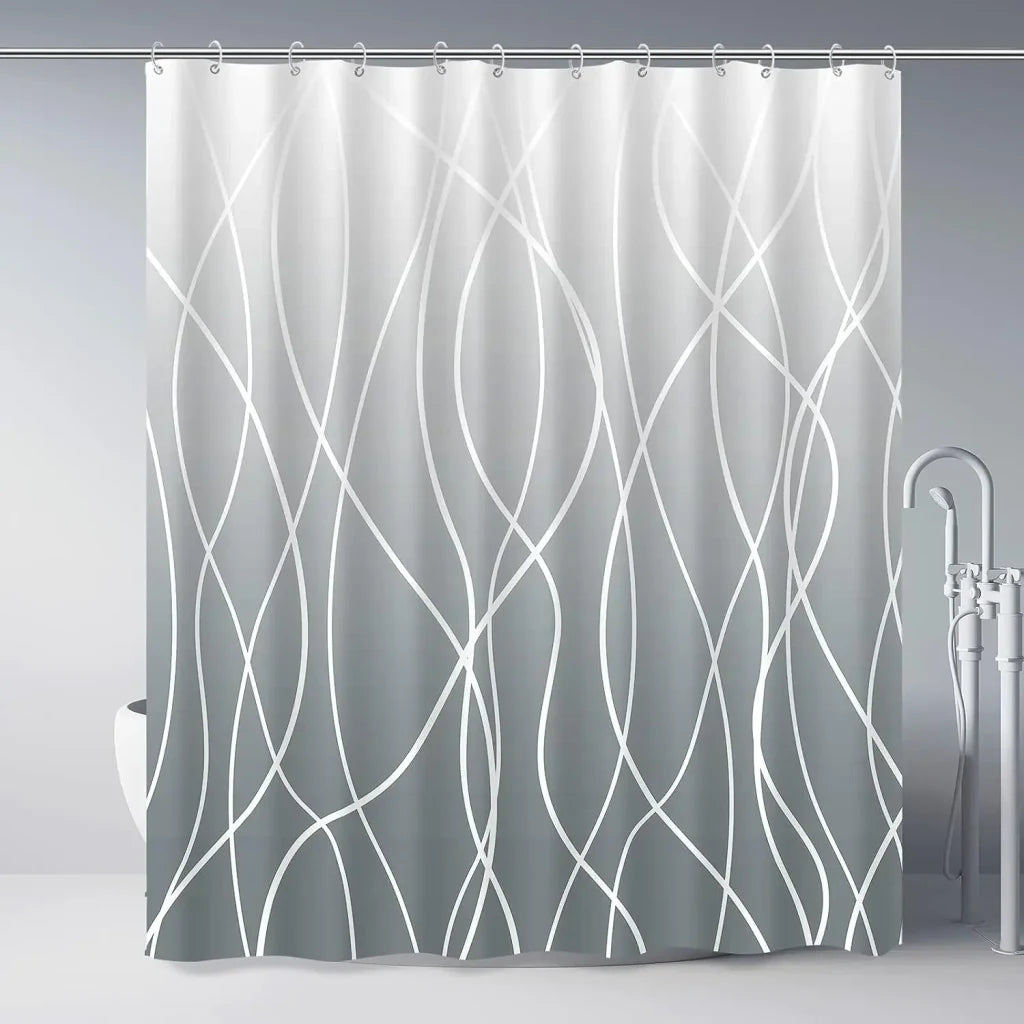 Rideau de douche motif ondulé en situation dans la salle de bain