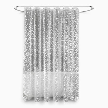 Rideau de douche transparent avec base lestée par aimants, installé dans une salle de bain moderne