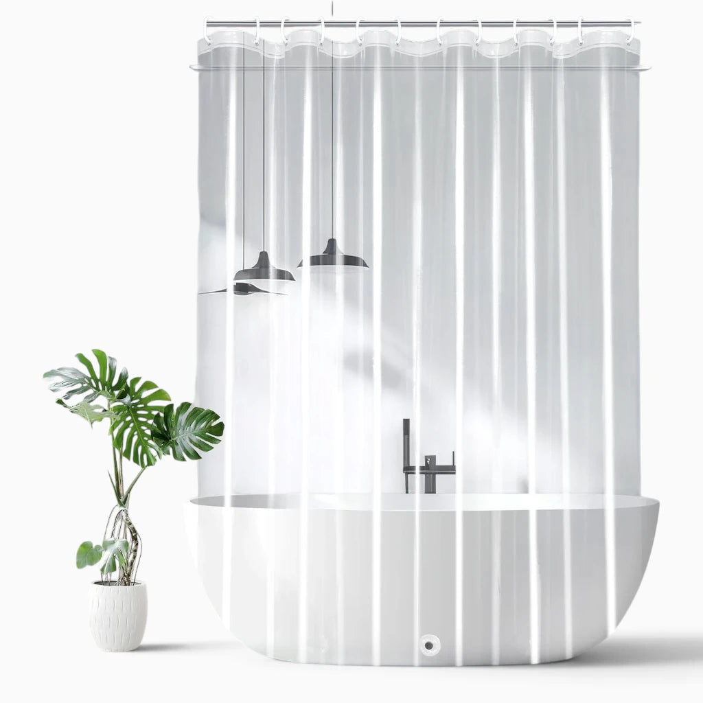 Rideaux de douche transparent effet galet, laissant passer la lumière naturelle