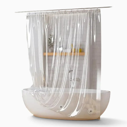 Voile de douche transparent imperméable avec finition unie, tenue stable et fluide