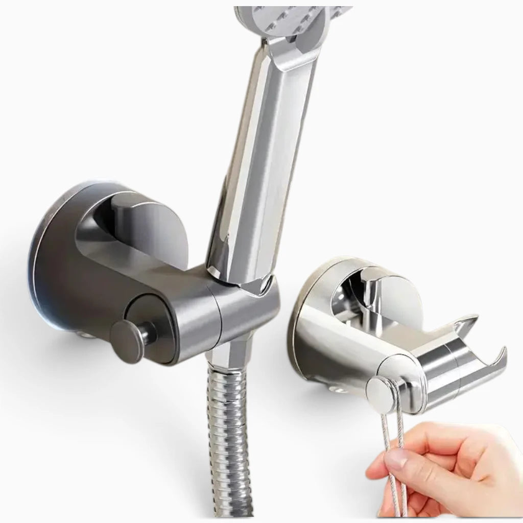 Détail du système ventouse pommeau de douche avec adhérence sur carrelage